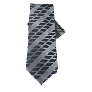 Vittorio Vico Men's Tie & Hanky Set Black and Charcoal Gray 100% Polyester Strip
